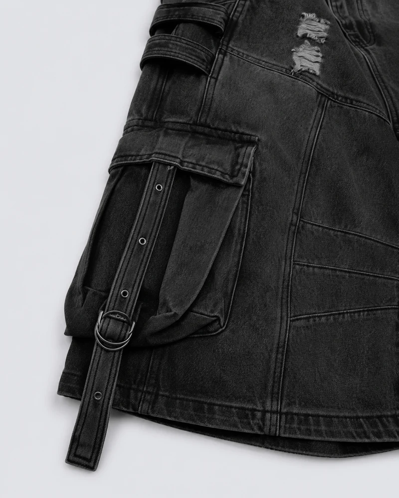 Dark Distressed Street Style Workwear Capri Pants