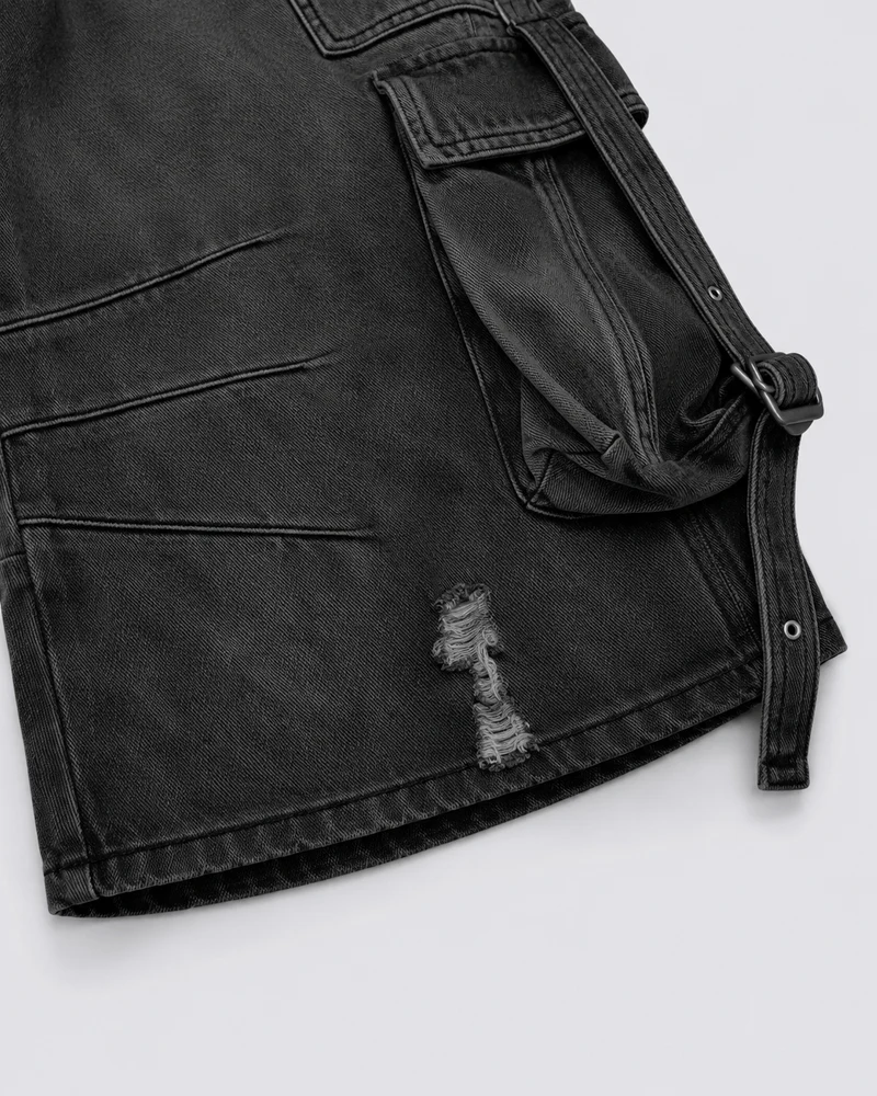 Dark Distressed Street Style Workwear Capri Pants