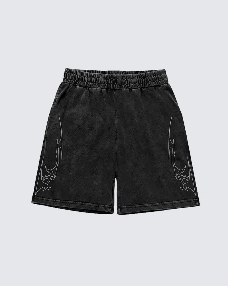 Vintage Distressed Graphic Print Shorts