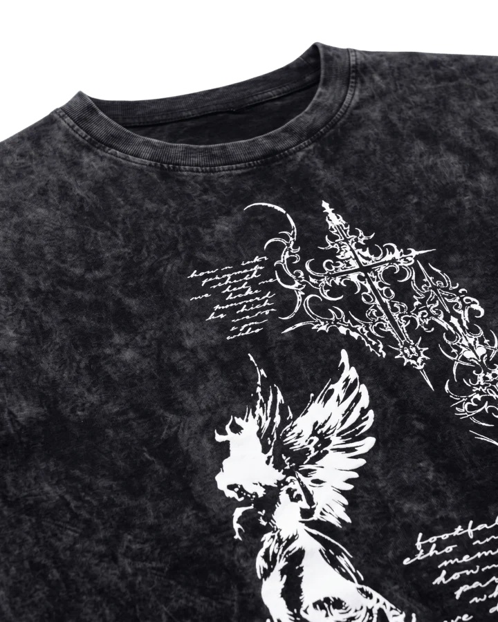 Grunge Angel & Script Graphic T-Shirt