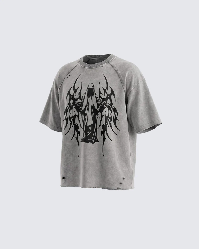Grunge Angel Graphic Oversized T-Shirt