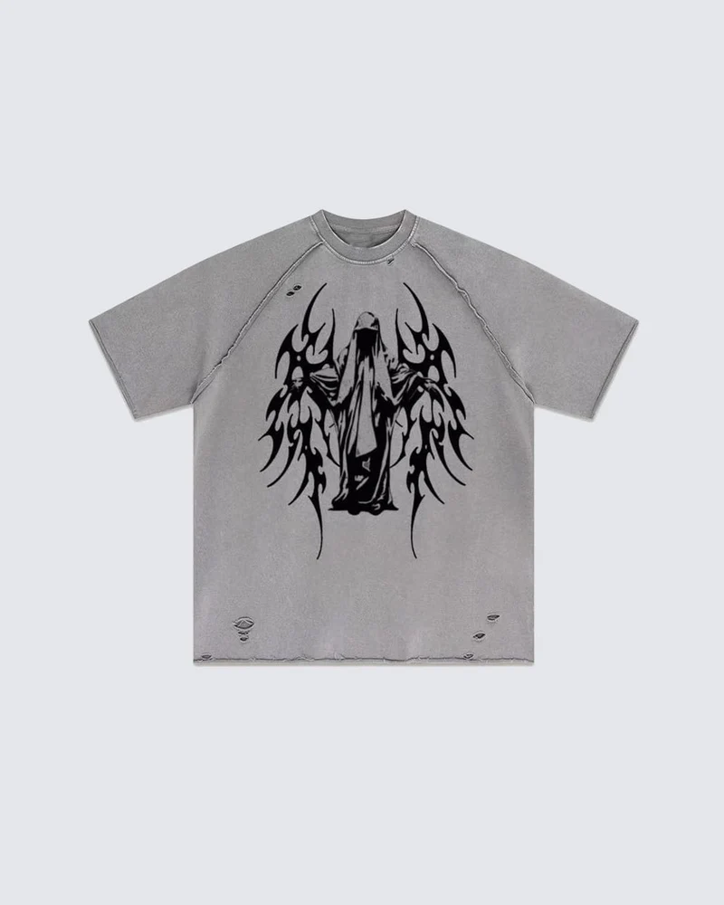 Grunge Angel Graphic Oversized T-Shirt