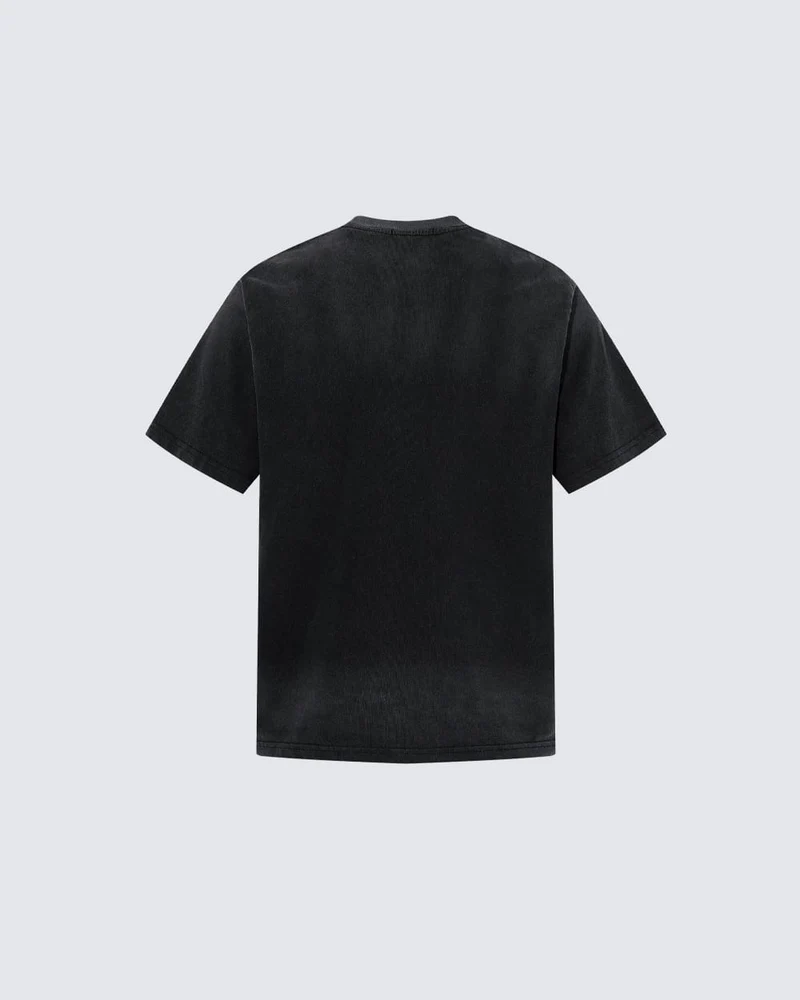 Distressed Black Graphic Print T-shirt