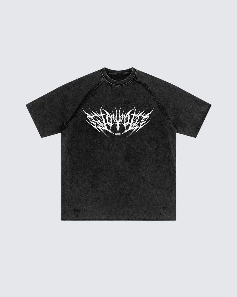 Gothic Distressed Washed Skull Print T-Shirt