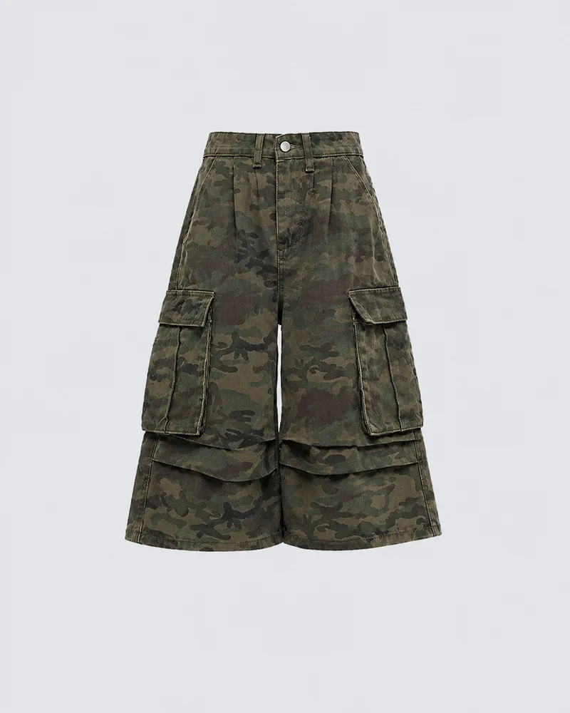 New Camo Layered Cargo Shorts