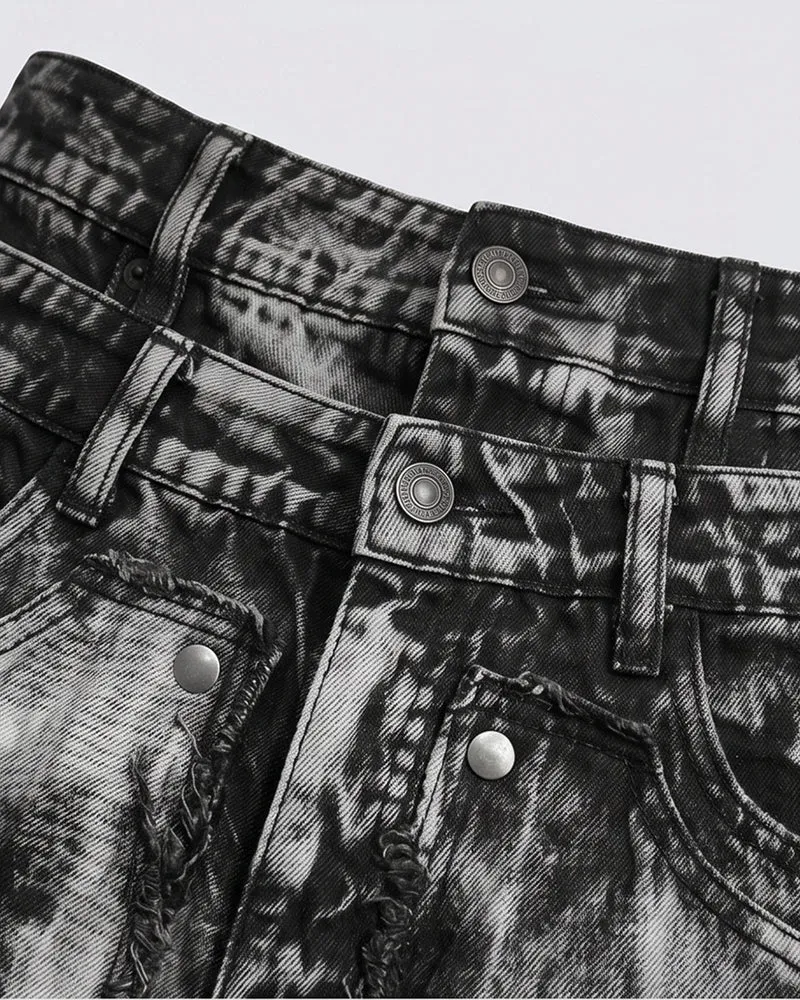 KIIKIO-Distressed Washed Layered Denim Shorts New