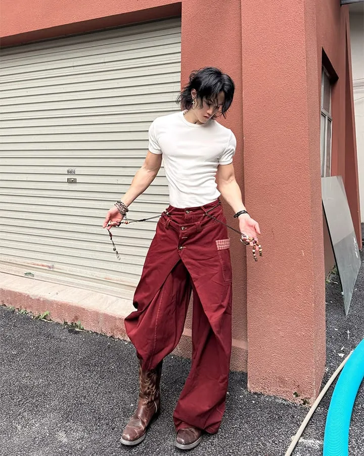 Deconstructed Double-Layer Panel Pants