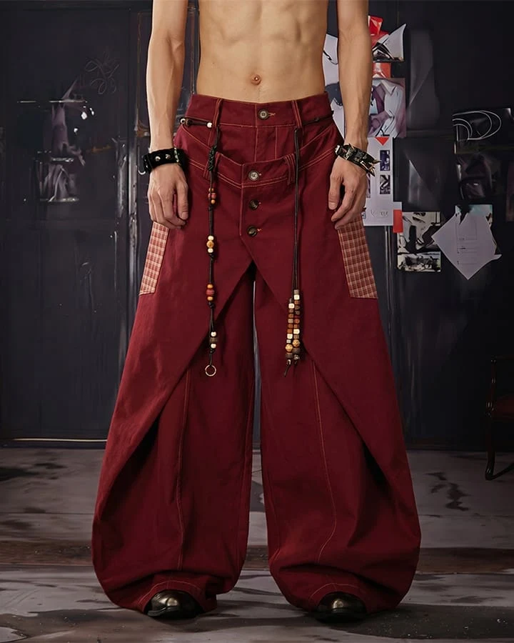 Deconstructed Double-Layer Panel Pants