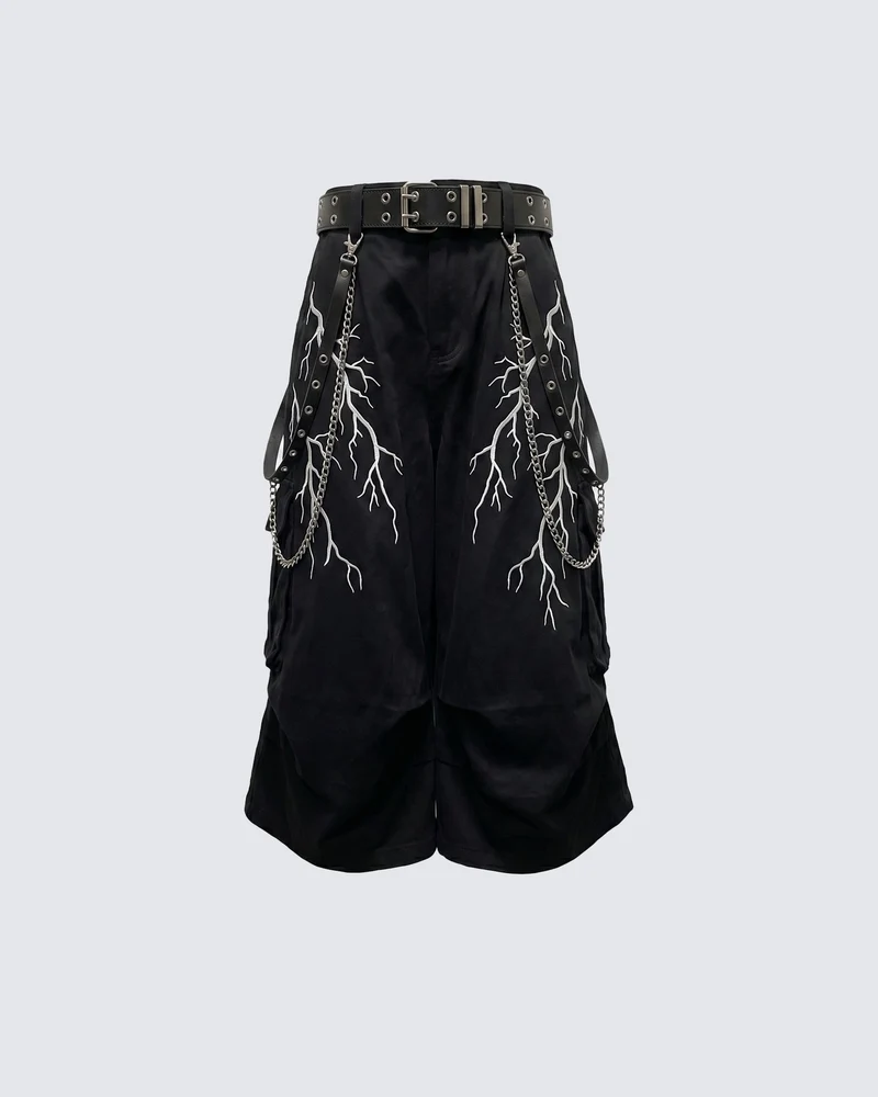LIGHTNING Series | Gothic Chain Strap Utility Shorts