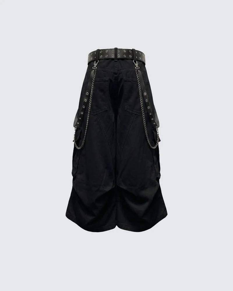 LIGHTNING Series | Gothic Chain Strap Utility Shorts