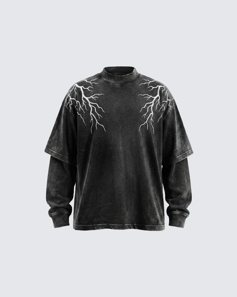 LIGHTNING Series | Washed Layered Long Sleeve T-Shirt