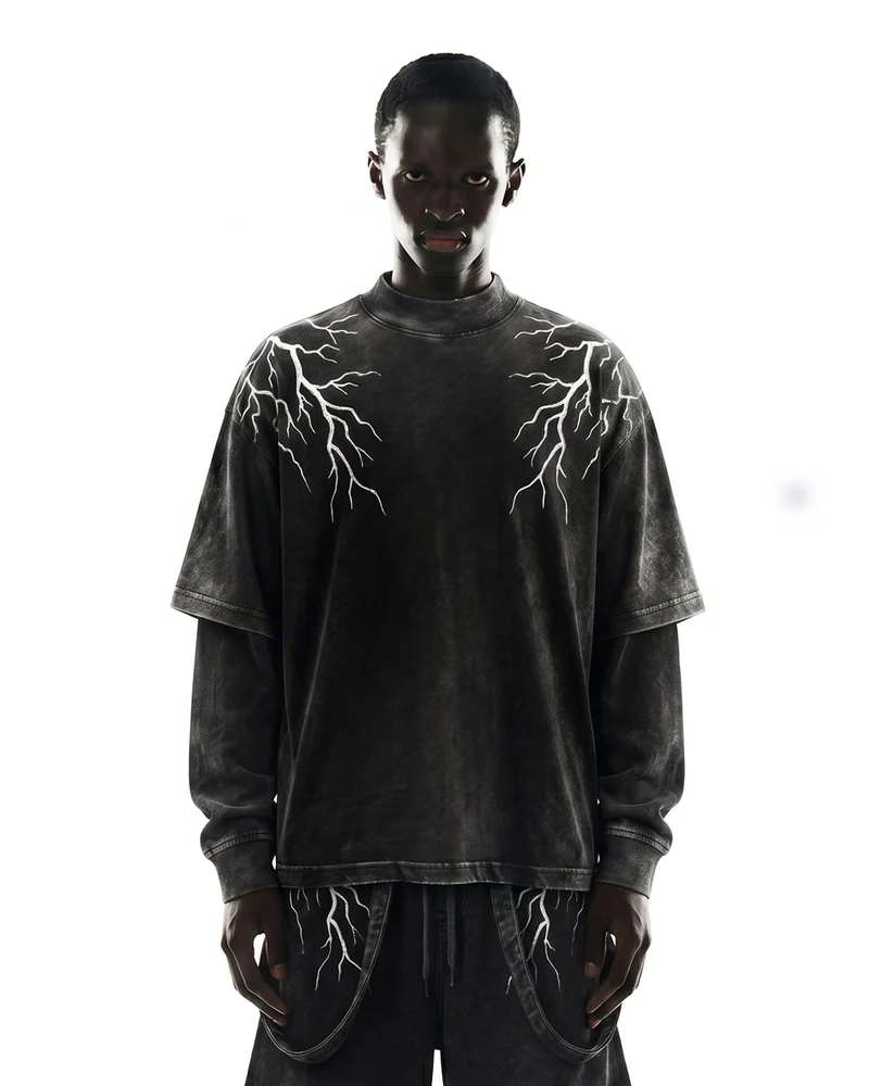 LIGHTNING Series | Washed Layered Long Sleeve T-Shirt