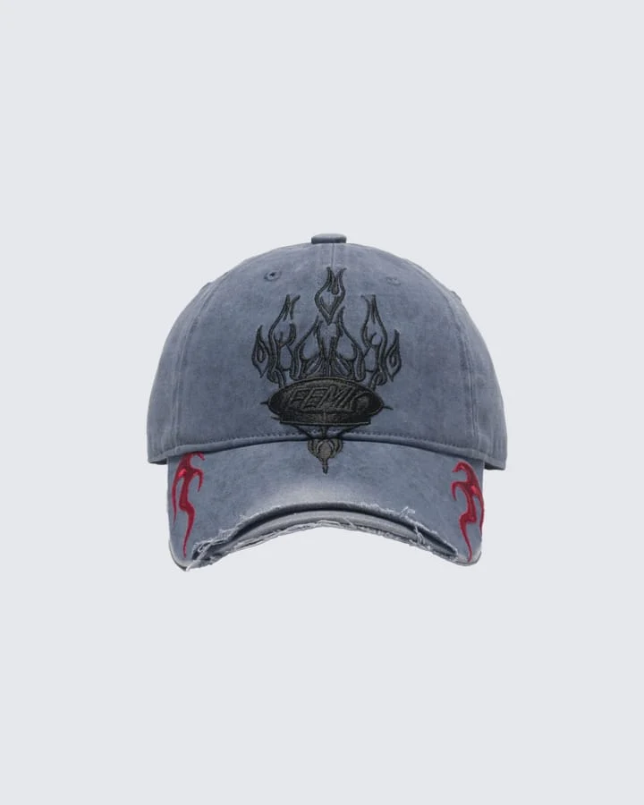 Vintage Washed Flame Embroidery Cap