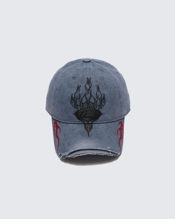 Vintage Washed Flame Embroidery Cap