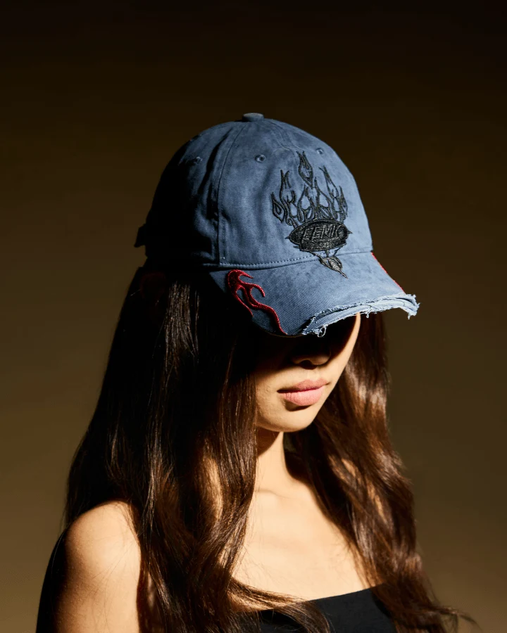 Vintage Washed Flame Embroidery Cap