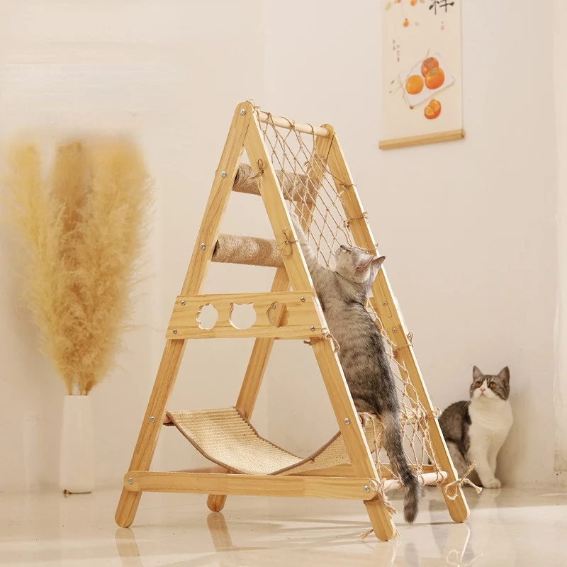 Kratzmöbel Katze, Multifunktionale Katzenbett mit Kratzbereich, Kletterelement & Dreiecksdesign, Aus natürlichen und sicheren Materialien, Spiel- und Ruheplatz für Ihre Katze
