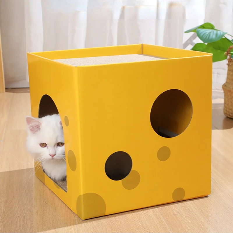 Katzen Kratzpappe, Pappe Kratzbrett Käse Thema, Kann für Katzen unter 6 kg verwendet werden, Abnehmbares Katzenbett
