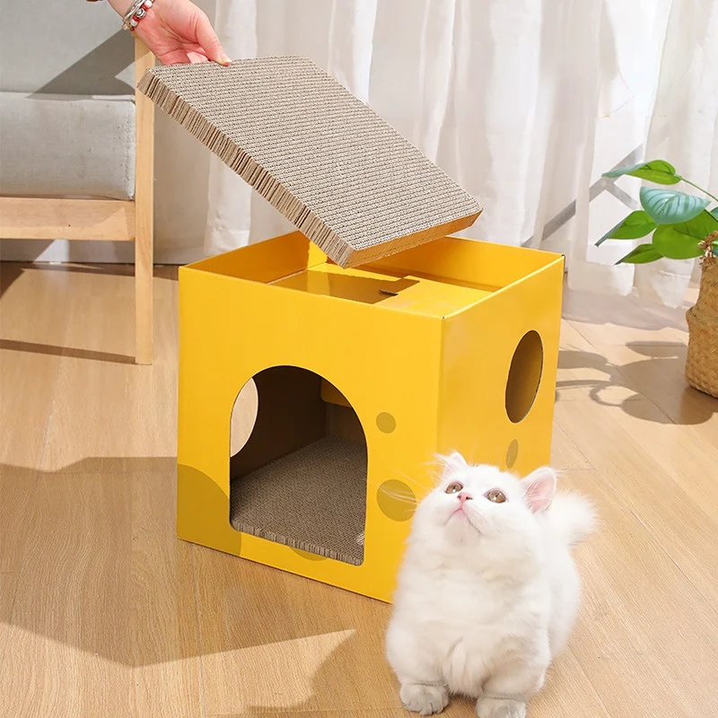 Katzen Kratzpappe, Pappe Kratzbrett Käse Thema, Kann für Katzen unter 6 kg verwendet werden, Abnehmbares Katzenbett