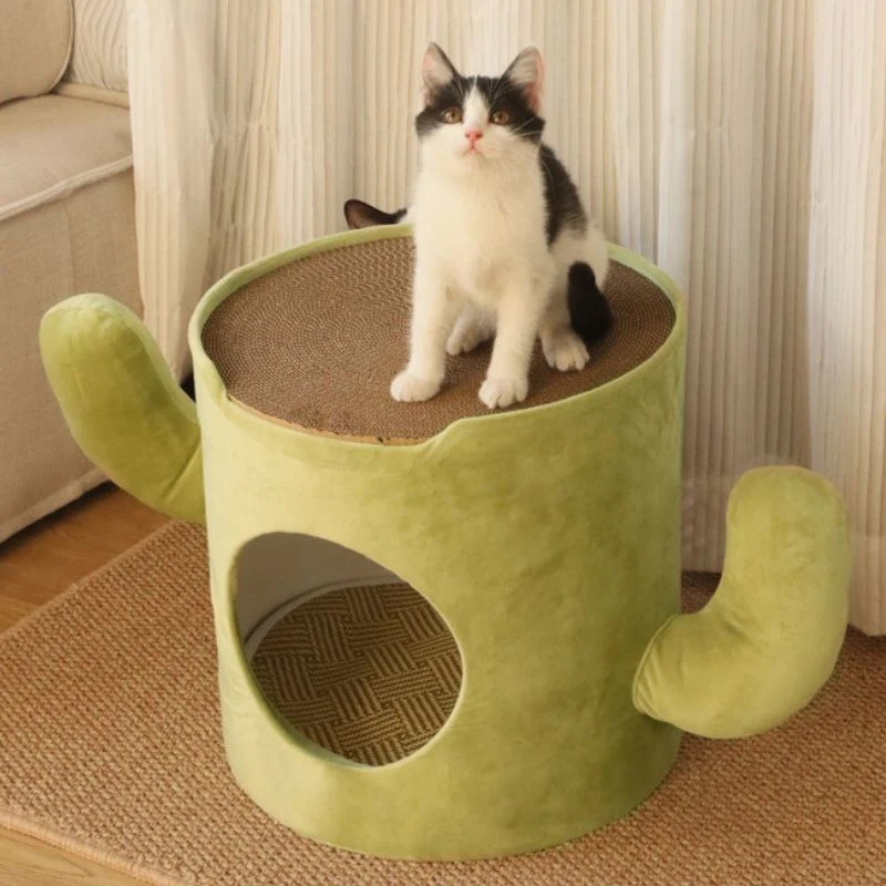 Katzenhöhle, Halboffene Höhle als Katzenbett, Design im Aussehen eines Kaktus, Robustes Material, 60 x 36 x 35 cm