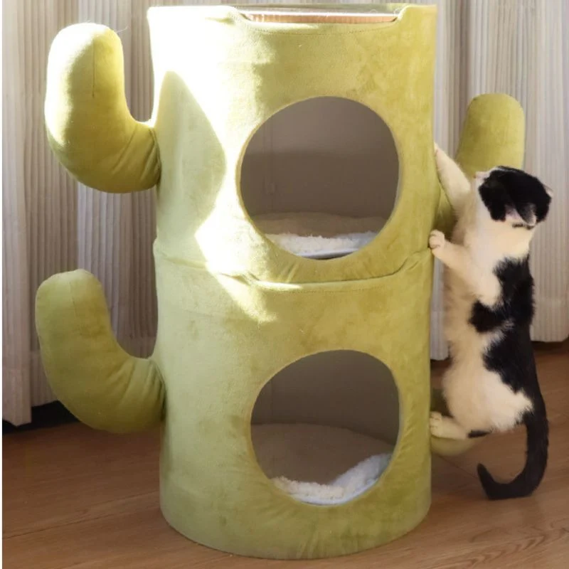 Katzenhöhle, Halboffene Höhle als Katzenbett, Design im Aussehen eines Kaktus, Robustes Material, 60 x 36 x 35 cm