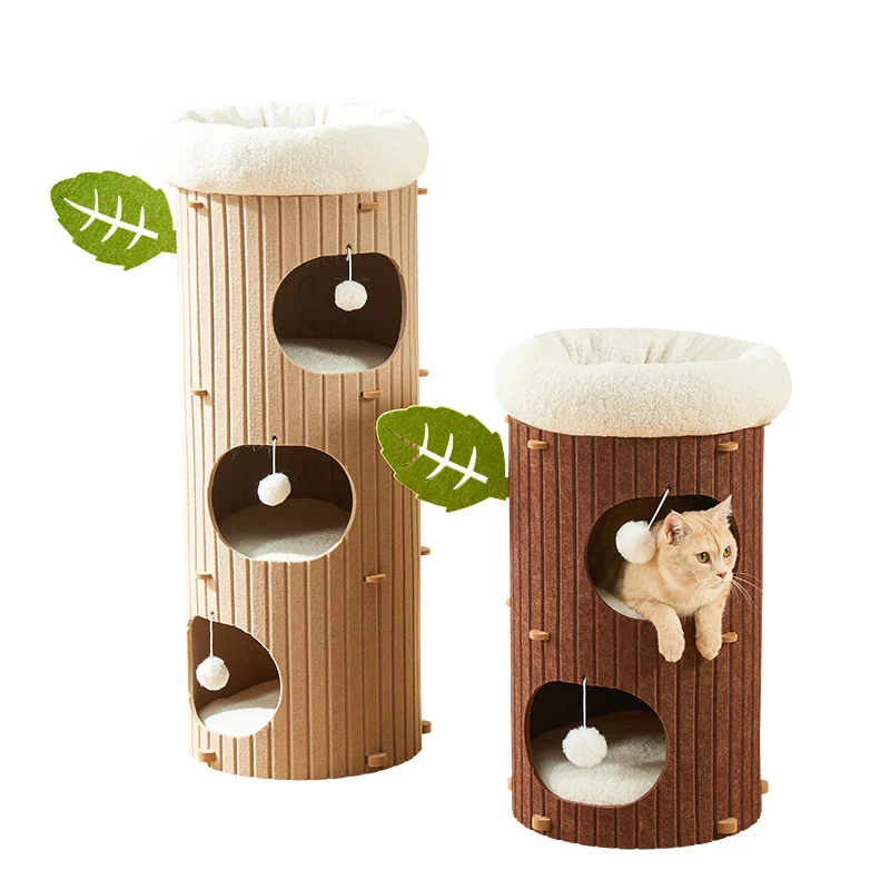Kratzbrett Katze, Katzenbaum Mehrgeschossiger, Cartoon Baumstamm Design, für Unterhaltung und Krallenpflege, Hellbraun und Dunkelbraun