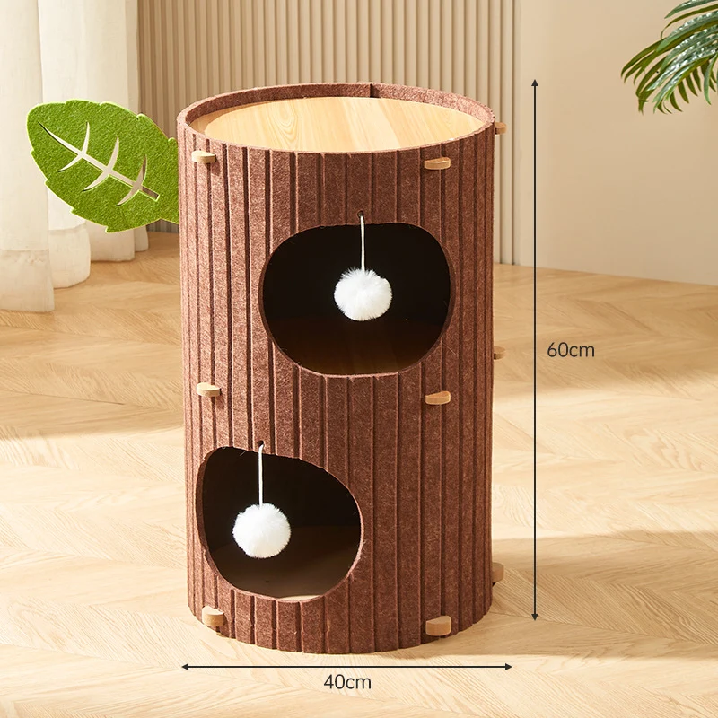 Kratzbrett Katze, Katzenbaum Mehrgeschossiger, Cartoon Baumstamm Design, für Unterhaltung und Krallenpflege, Hellbraun und Dunkelbraun