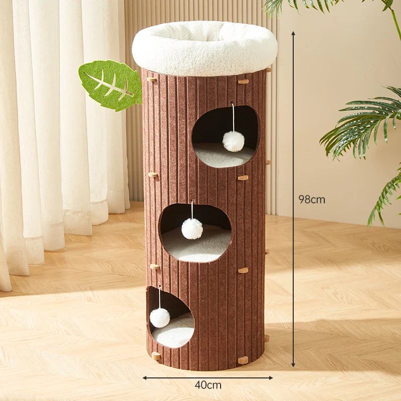 Kratzbrett Katze, Katzenbaum Mehrgeschossiger, Cartoon Baumstamm Design, für Unterhaltung und Krallenpflege, Hellbraun und Dunkelbraun