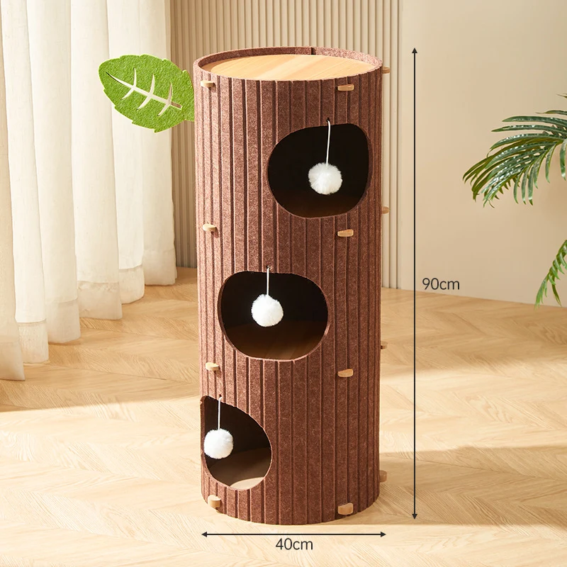 Kratzbrett Katze, Katzenbaum Mehrgeschossiger, Cartoon Baumstamm Design, für Unterhaltung und Krallenpflege, Hellbraun und Dunkelbraun