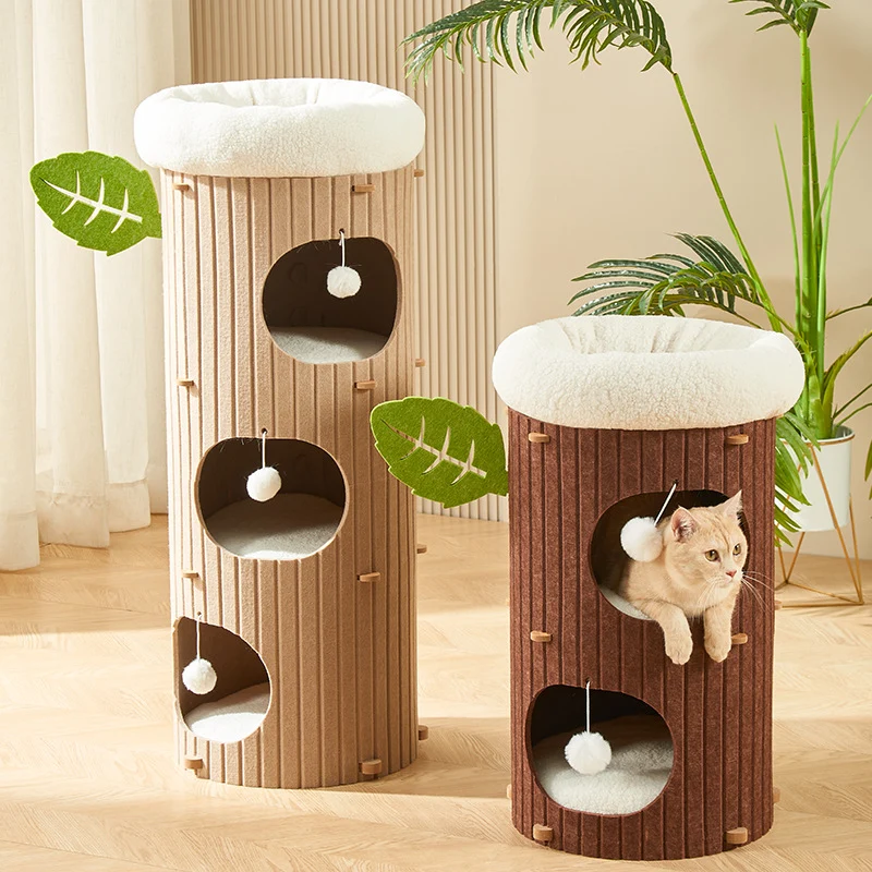 Kratzbrett Katze, Katzenbaum Mehrgeschossiger, Cartoon Baumstamm Design, für Unterhaltung und Krallenpflege, Hellbraun und Dunkelbraun