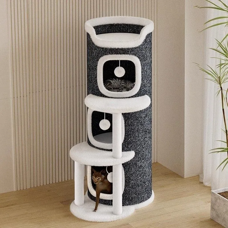 Katzenhöhlen, Mehrschichtig Katzenhaus mit Spielball, Großer Raum für mehrere Katzen, Katzenbett für Indoor-Katzen, Grau