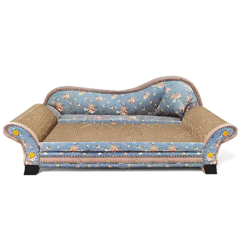 Kratzbrett für Katzen, Sofa-Design Katzenmöbel zum Kratzen und Entspannen, Hochwertiges wellpappmateria, Vintage-Muster, Blau
