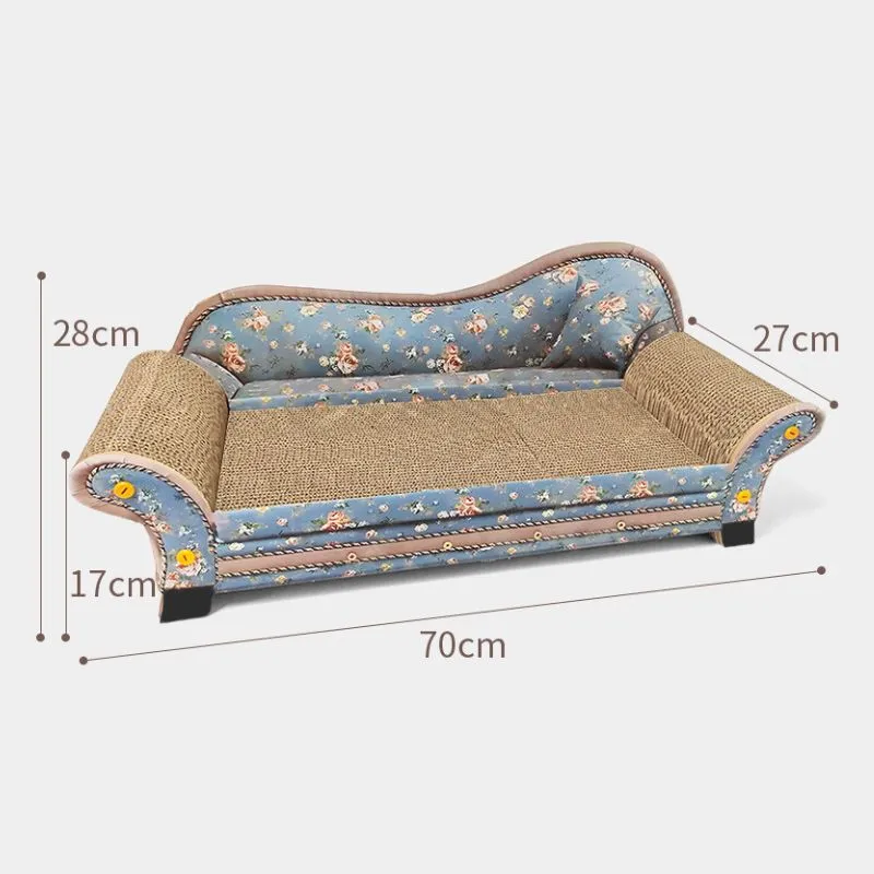 Kratzbrett für Katzen, Sofa-Design Katzenmöbel zum Kratzen und Entspannen, Hochwertiges wellpappmateria, Vintage-Muster, Blau