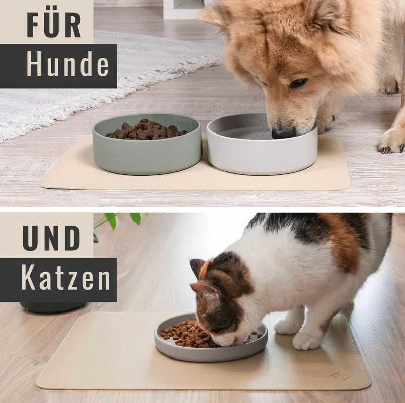 Futternapf-Unterlage aus veganem Leder - Hund & Katze | Taupe