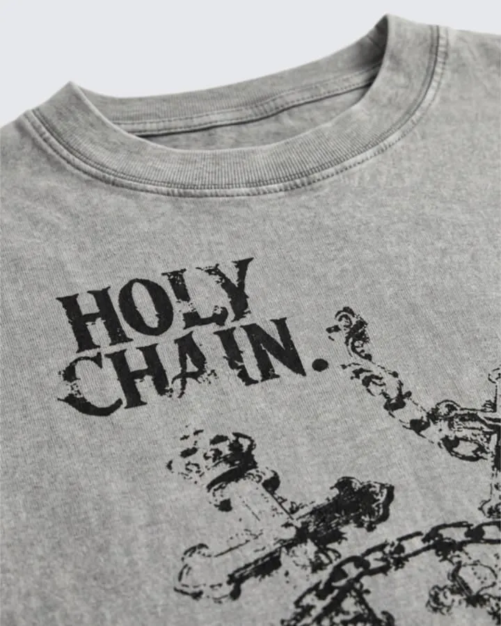 Vintage Washed Chain Cross Graphic Oversized T-Shirt