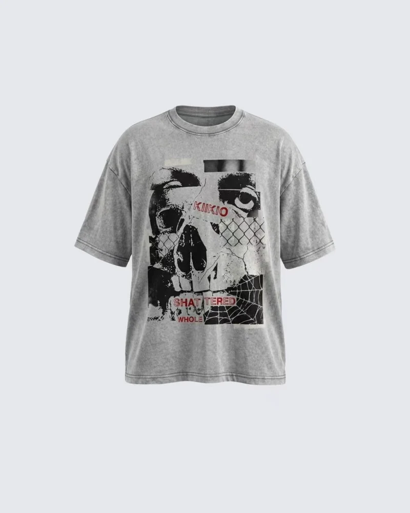Vintage Washed Skull Graphic Oversized T-Shirt