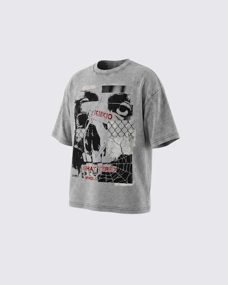 Vintage Washed Skull Graphic Oversized T-Shirt
