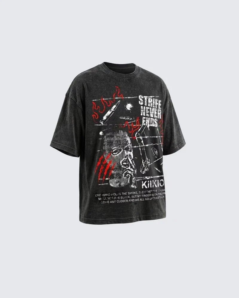 Vintage Washed Flame Graphic Street T-Shirt