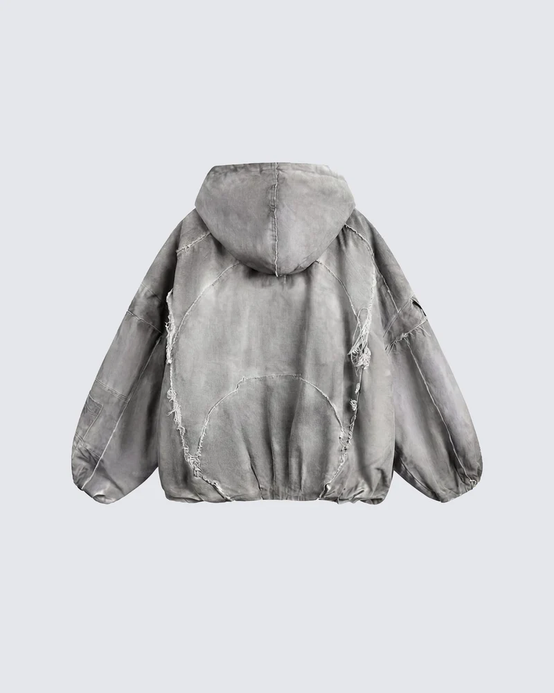 Distressed Patchwork Washed Zip Jacket