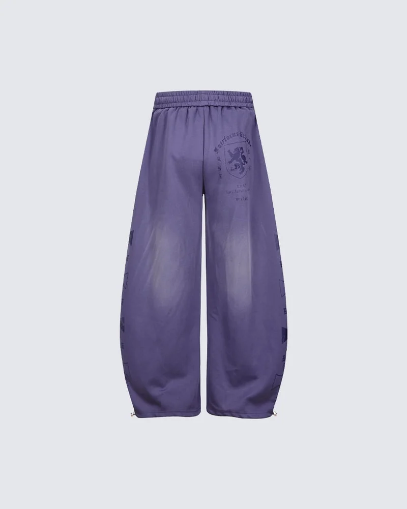 Black Gothic Letter Print Wide-Leg Sweatpants