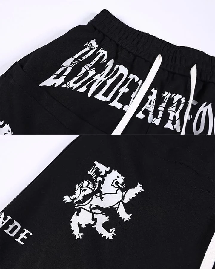 Black Gothic Letter Print Wide-Leg Sweatpants