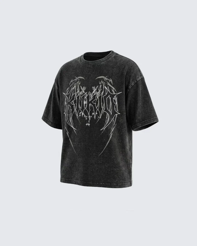 KIIKIO American Vintage Washed Gothic Print T-Shirt