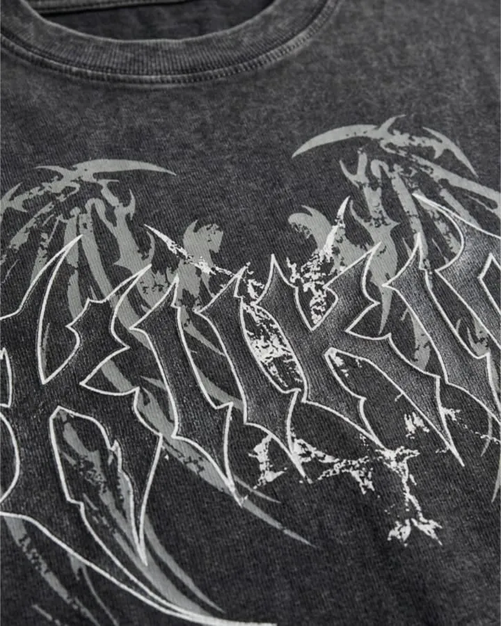KIIKIO American Vintage Washed Gothic Print T-Shirt
