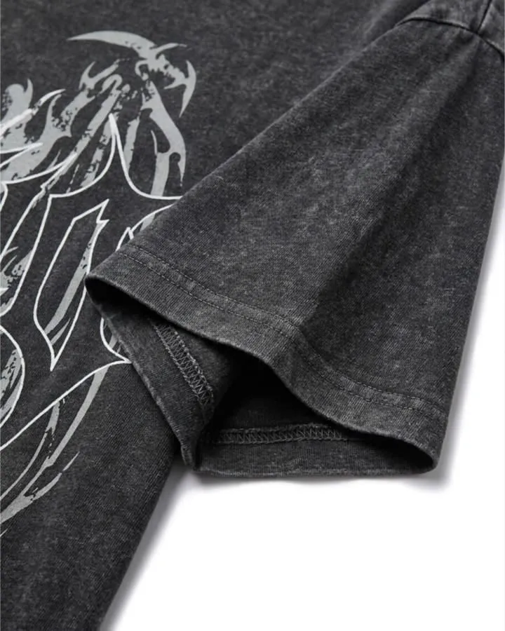 KIIKIO American Vintage Washed Gothic Print T-Shirt