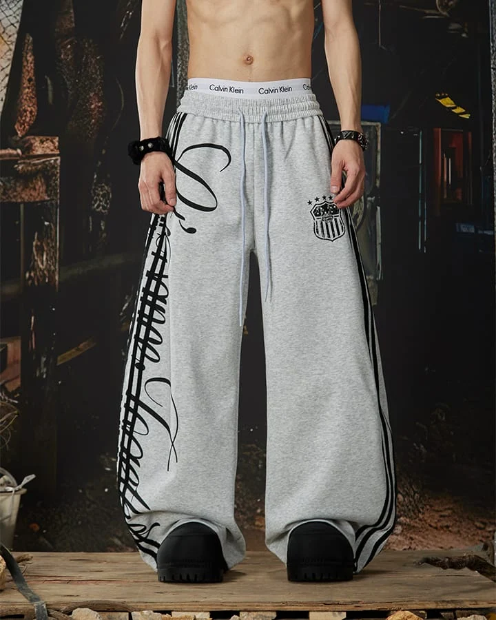 Curved Script Stripe Wide-Leg Sweatpants