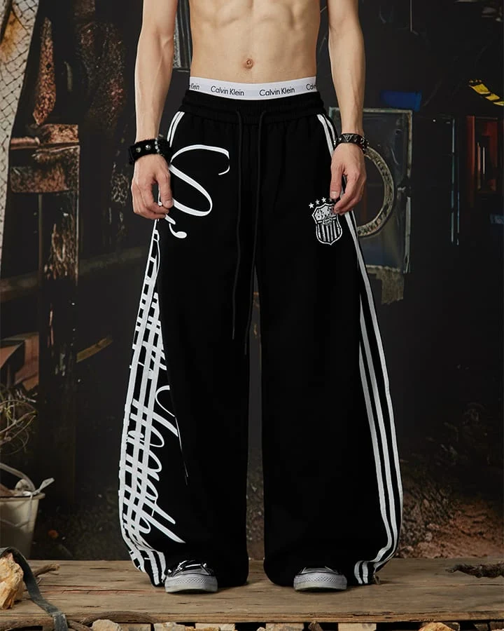 Curved Script Stripe Wide-Leg Sweatpants