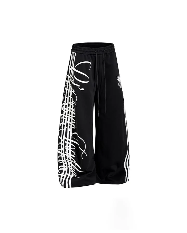 Curved Script Stripe Wide-Leg Sweatpants