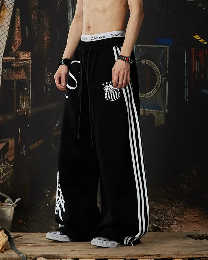 Curved Script Stripe Wide-Leg Sweatpants