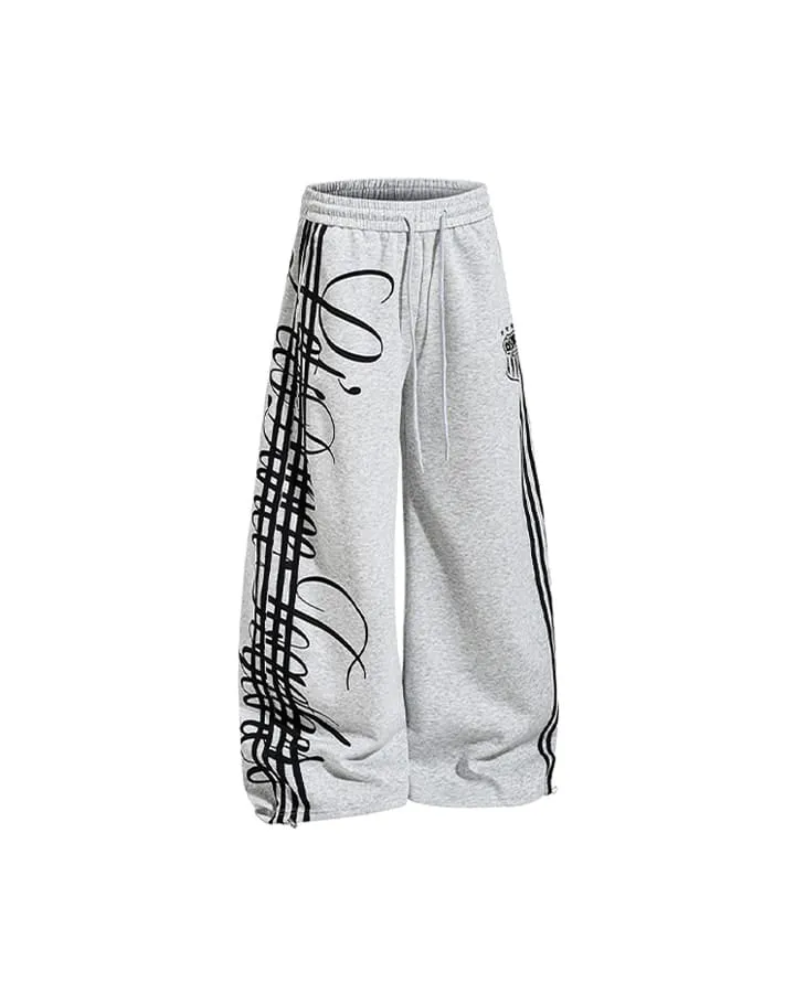 Curved Script Stripe Wide-Leg Sweatpants