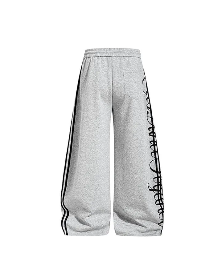 Curved Script Stripe Wide-Leg Sweatpants