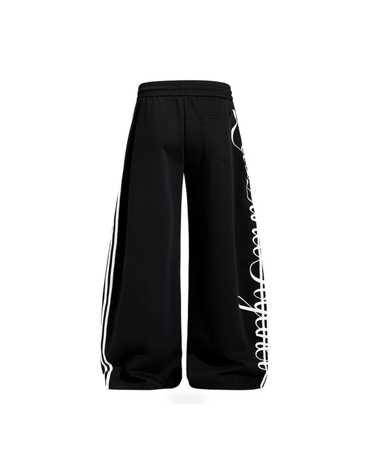Curved Script Stripe Wide-Leg Sweatpants